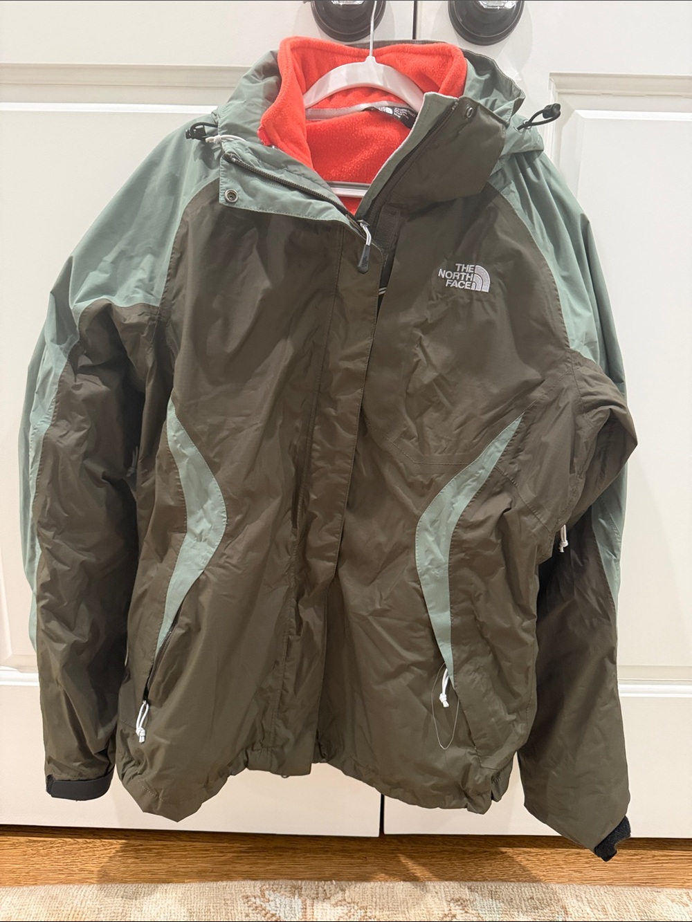 The North Face Olive & Sage Ski Jacket with Coral Liner